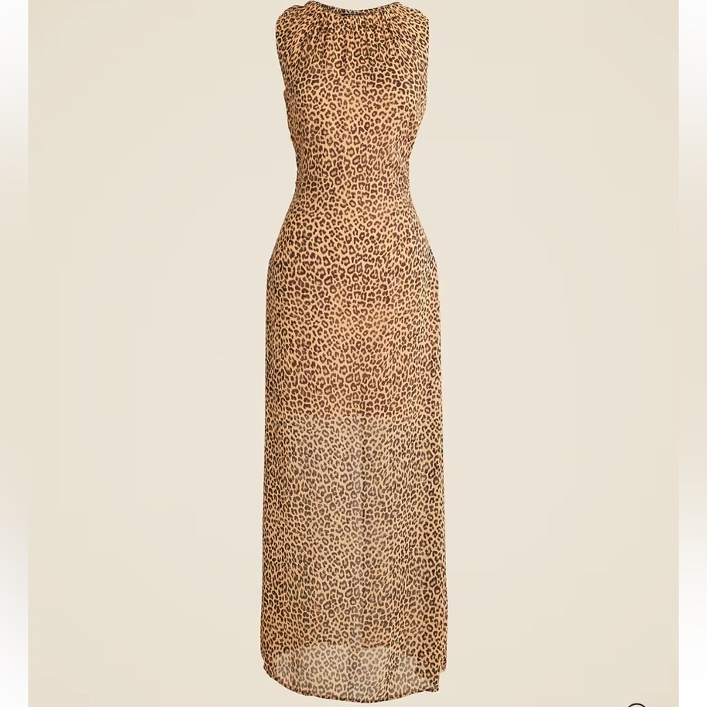 Gathered sheath dress in leopard chiffon